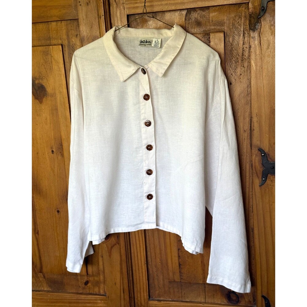 Kiko Boxy 100% Linen Long Sleeves Button Front Top Size M
